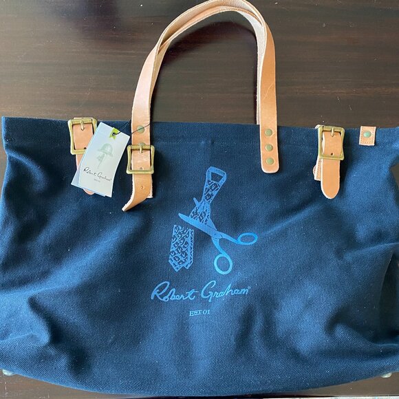 Robert Graham | Bags | Robert Graham Pierce Canvas Tote Bag  Robert Graham Pierce Canvas Tote Bag Black Brown Leather Straps Handles NWT $148